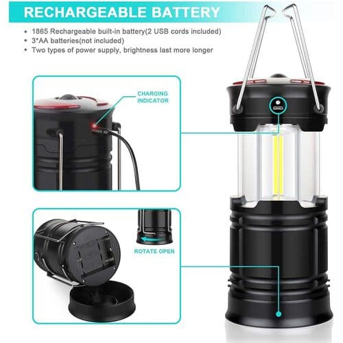 2-pack campinglyktor, uppladdningsbara LED-lyktor, orkanlampor med
