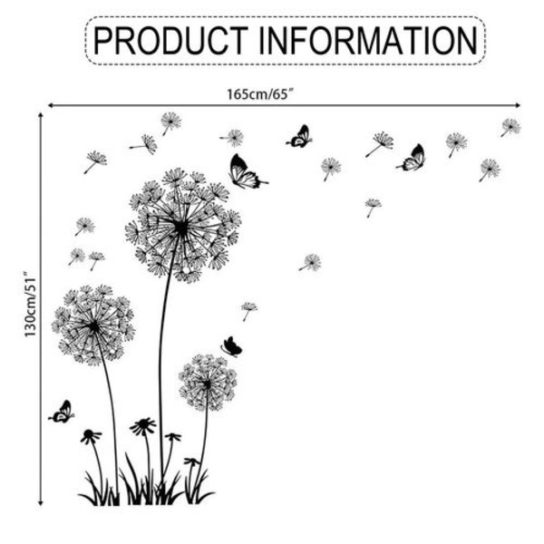 Maskros väggdekaler, blomväggdekaler, fjärilar, flygande väggdekor