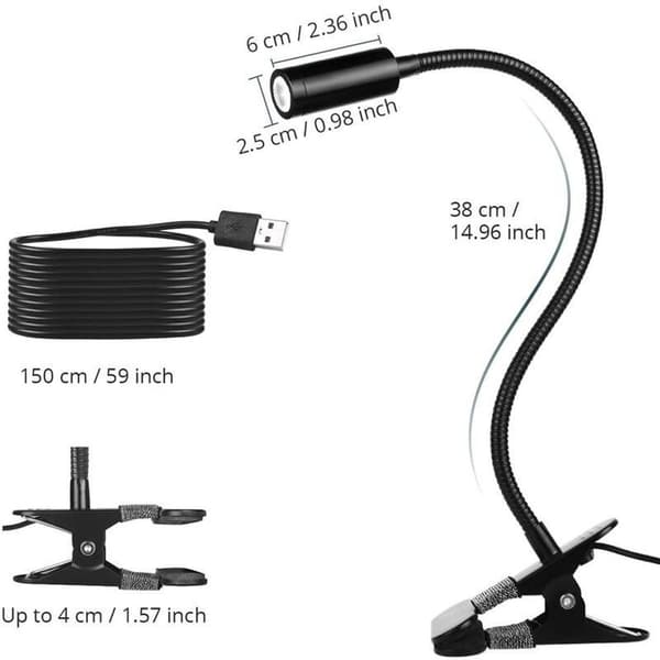 LED-klipsleselampe, 3-lyses skrivebordslampe, berøringskontroll