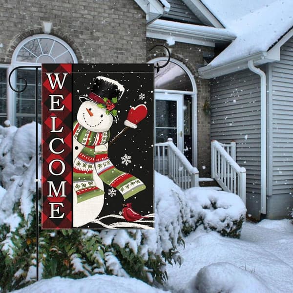 Julehaveflag Snemand Vinter 12 x 18 Dobbeltsidet