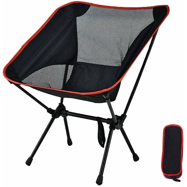 Utomhus bärbar hopfällbar stol hopfällbar campingpall kompakt bärbar sitsstolar med bärväska för utomhusvandring, promenader, resor, svart KLB