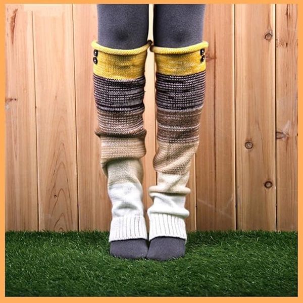 Naisten muodikkaat talviset leggings-saappaat pitkät jalkalämmittimet neulotut keltaiset KLB