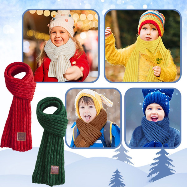 stykker børns vinter varme strikket tørklæder, varmt tørklæde, halsvarmer, rød + grøn