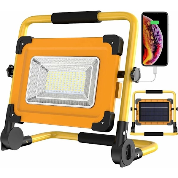 100W solcelledrevet LED-anleggslampe, 4 moduser 120 arbeidslys, 14000mAH vanntett batteri USB-powerbank for bilreparasjon, garasje, KLB