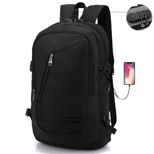 Stöldskyddande laptopryggsäck för män: 15,6 tum, USB-laddningsport KLB