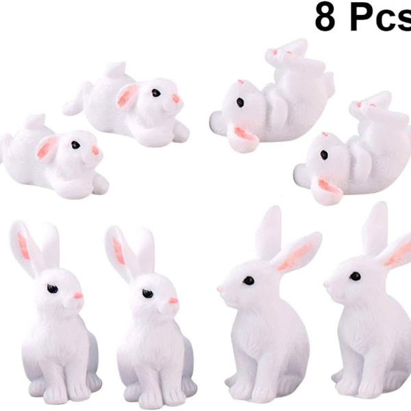 8 stk Miniatyr Kanin Figurer Eventyrhage Kanin Figurer Påskekake Topper KLB