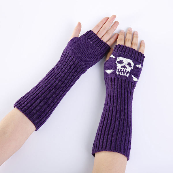 Strikkede lange fingerløse skelethandskar Unisex Halloween Punk A Lilla KLB
