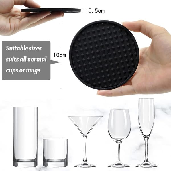 Drikkebrikker til drinks sæt med 6 med holder, silikonebrikker KLB