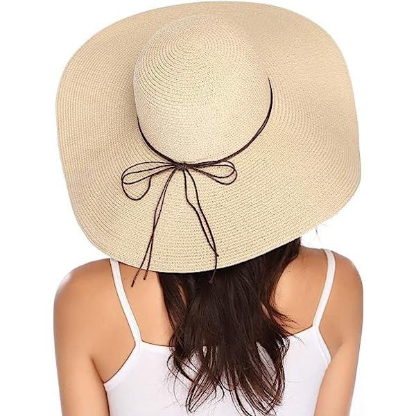 Dame Kapeline Halm Hat Bred Skygge Hat Anti-Sol Caps Åndbar Foldbar Rulle Strand Cap Sol Hat UPF 50+