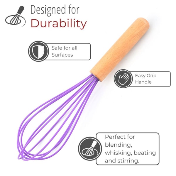 Silikonvisp med trehåndtak - Visp for pannekakerøre, farge KLB