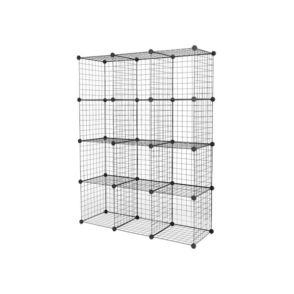 Modulær gitterhylle, 13 kuber DIY metallrom lagringsenhet 35x35 cm, svart KLB