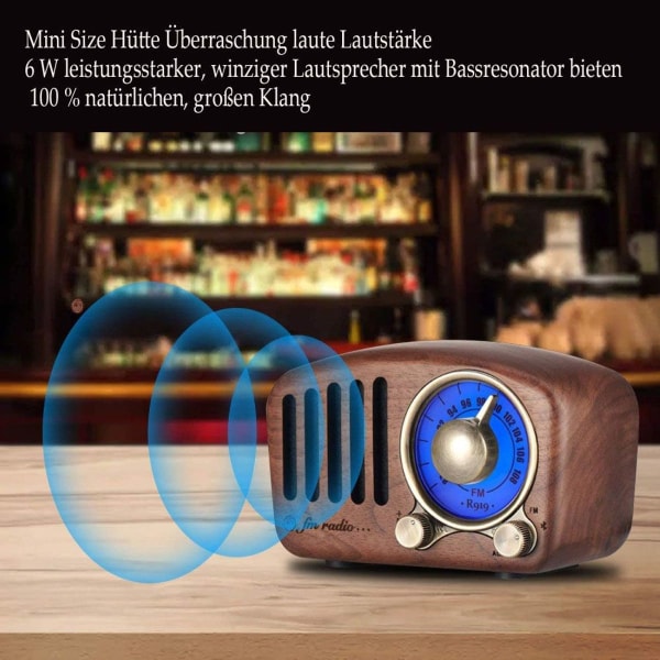 Retro radio med Bluetooth-högtalare, Aooeou radio vintage liten valnötsträ