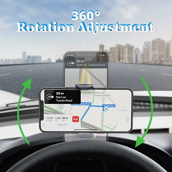 Biltelefonholder, multifunksjonell bildashboard bakspeil med 360° justerbar fjærklemme, egnet for 4-7 tommers smarttelefoner KLB