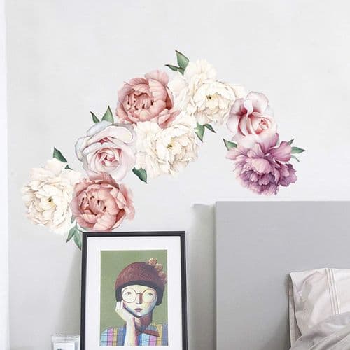 Pionväggdekaler, blomväggdekaler, pioner, rosor, blommiga väggdekaler