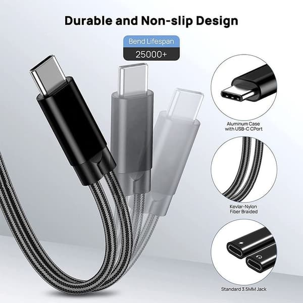 USB-C-splitter, dobbelt USB-C-hovedtelefoner og opladeradapter med TA2H-R2L60 sort