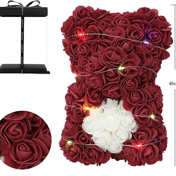 Blomsterbjørn, håndlavet bamse, Valentinsdagsgave, Morsdagsgave, hendes KLB