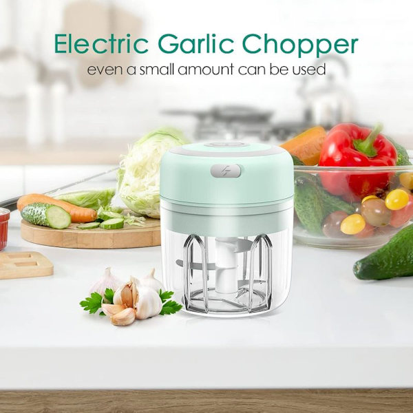 Elektrisk mini hvidløgsskærer, universal snitter og chopper grøn