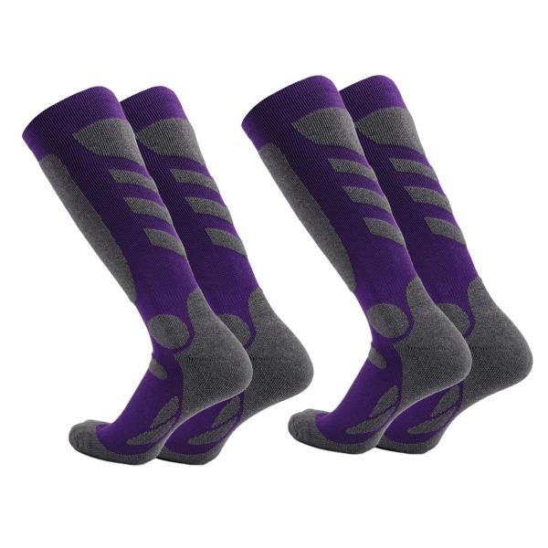 Skisokker 2 par, termisk knehøye varme sokker for lilla KLB