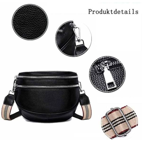 Crossbody väska dam bred rem, midjeväska dam läder handväska, liten