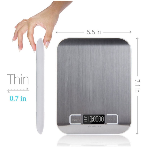 Høj kvalitet rustfrit stål digital køkken/bagevægt med gram og ounce funktion, op til 5 kg i 1 grams intervaller