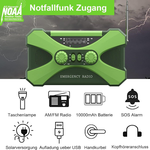 2022 Solcellsradio Nödradio med vev, 10 000 mAh Bärbar vevradio