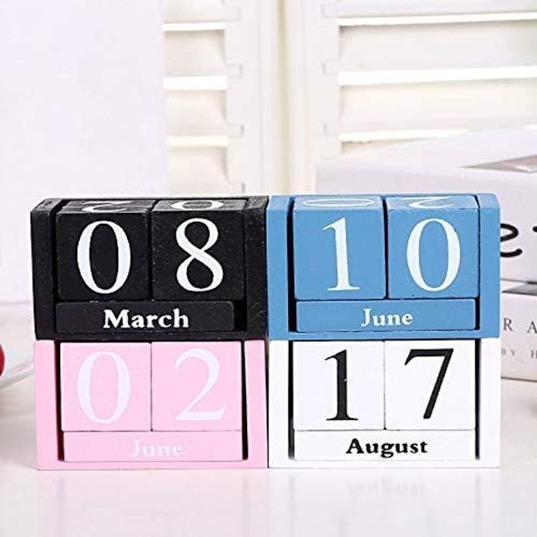 Vintage træblok, evig kalender, skrivebordstilbehør, slidt, rustik