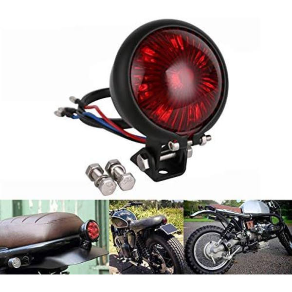 Røde LED-baglygter, tilpassede, justerbare bagbremser, generelle til Cafe Racer Chopper Bobber (rød + sort)