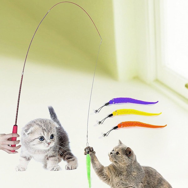 Katt leksak, Retractable Wand med 5 fjädrar för din katt och hennes KLB