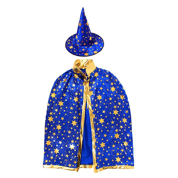 Trollmannskappe med hatt, Halloween-kostymer for barn, heksekappe for blå