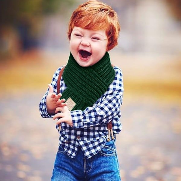 stykker børns vinter varme strikket tørklæder, varmt tørklæde, halsvarmer, rød + grøn