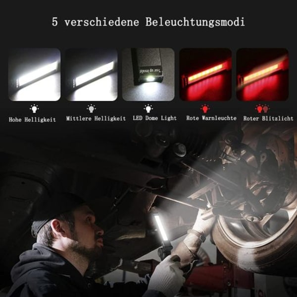 LED arbeidslys, oppladbar lommelykt, verkstedlampe COB