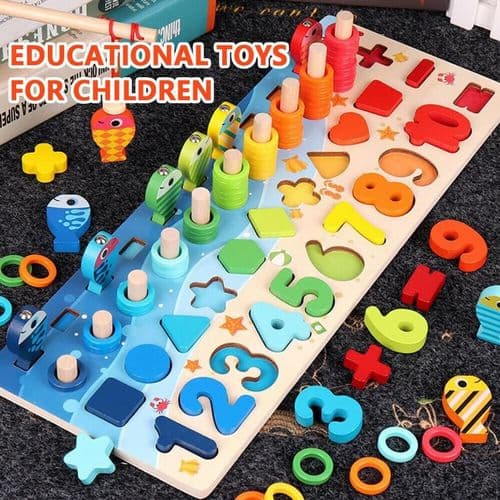 Montessori-leksakspussel för barn, fiskespel i trä, pluggspel