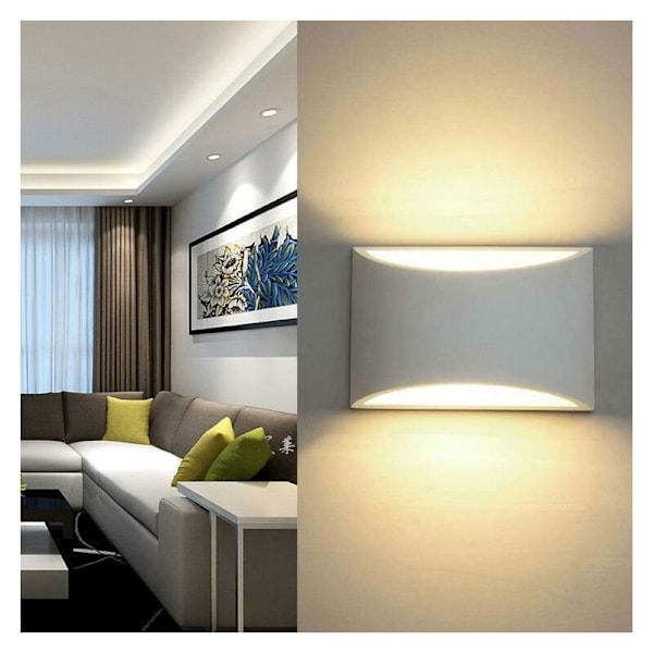 Vägglampor inomhus, vit LED-vägglampa 7W varmvit modern gipsvägglampa för sovrum hem korridor vardagsrum KLB