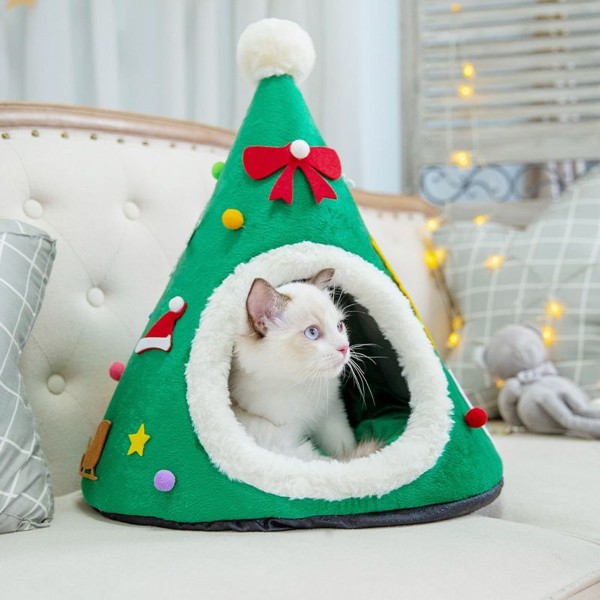 Jul kattbädd inomhus katthus jul kattbädd grön KLB