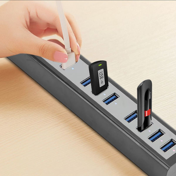 DC5V 10 Port USB Hub USB3.0 Splitter Adapter Sort til KLB