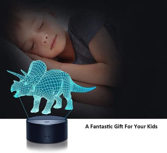 Fullosun Dinosaur Bordlampe LED Natlys 3D Illusion Triceratops