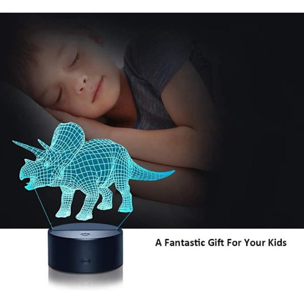 Fullosun Dinosaurie Bordlampa LED Nattlampa 3D Illusion Triceratops