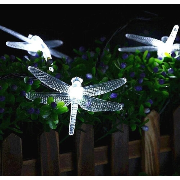 Solar String Lights 30LED Dragonfly formet Vandtæt Fairy Dekor Belysning til indendørs/udendørs, gårdhave feriedekorationer hvid