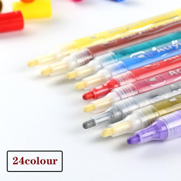 24 väriä akryylikynät merkit tee-se-itse set akryylimaaleille vedenpitävä KLB