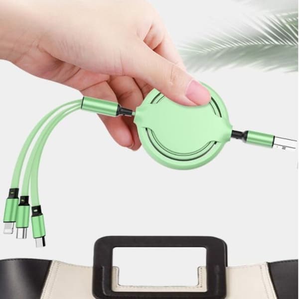 3-in-1 On The Soft Glue Go -retractable charging cable, vihreä KLB