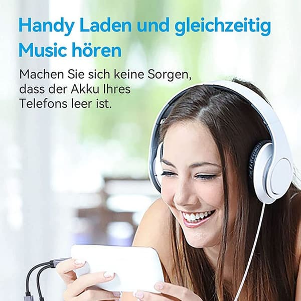 USB C til 3,5 mm jack hodetelefonadapter og lader - 2 hodetelefoner