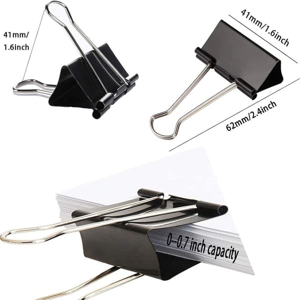 Høj kvalitet foldback papirclips i sort lavet af metal