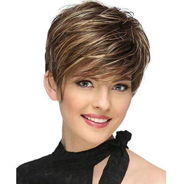 Dameparykk, vakkert strukturert brunt kort rett hår