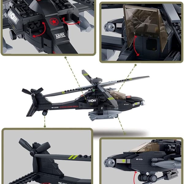 Militærblok Armé Mursten Legetøj - Ah-64 Apache Helikopter KLB