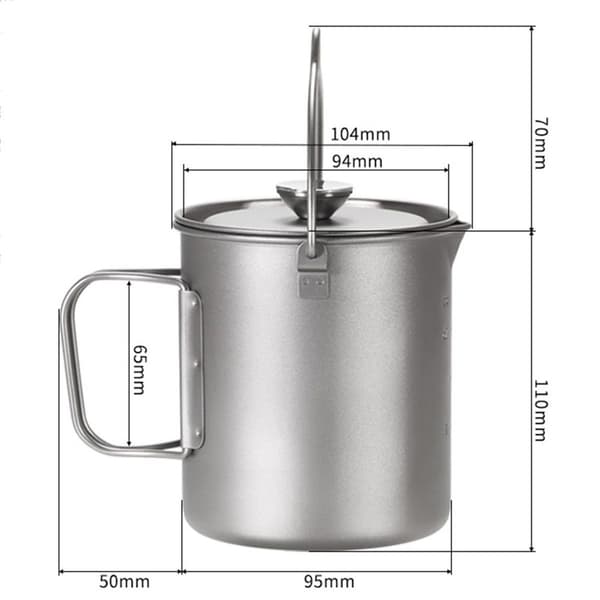 Camping Titanium Pot Mug Cup Outdoor, 750ml max Fransk Press