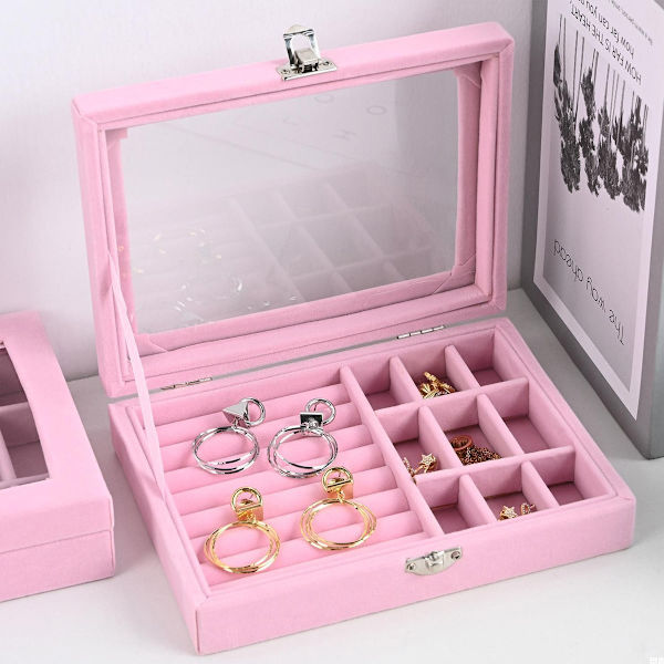 1 smykkeskrin Ring Øreringarrangør Stablebar Rosa