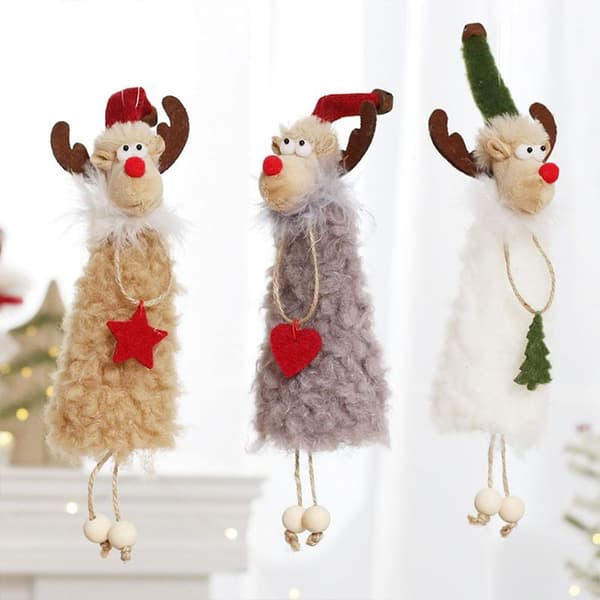 3 st julplysch älg ren hänge dekoration julgran vit