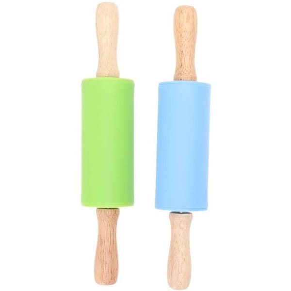 2-pack silikonkavel, non-stick yta, trähandtag, barnyta