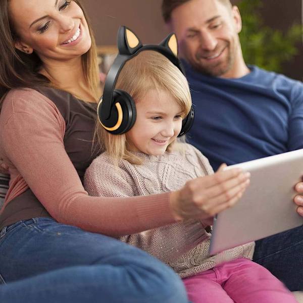Trådløst Bluetooth-katteøre-headset med mikrofon og 7-farget LED