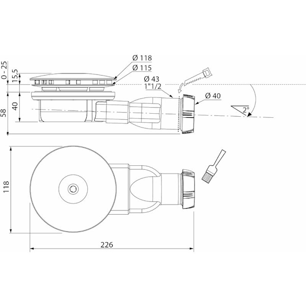 726213002 ABS Dome Extra-Flat Duschavlopp, vit KLB